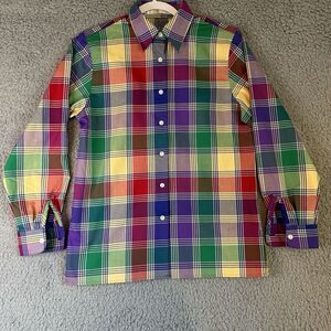 Foxcroft Vibrant Multicolor Check Plaid Long Sleeve Button Down Woman Shirt Sz 4